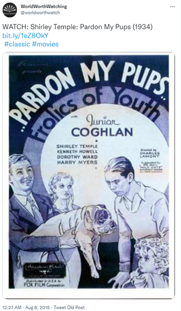 Sonny (Junior Coghlan) and his mischievous sister, Mary Lou (Shirley Temple) disagree with their father (Harry C. Myers) on the best dog for Sonny in Pardon My Pups