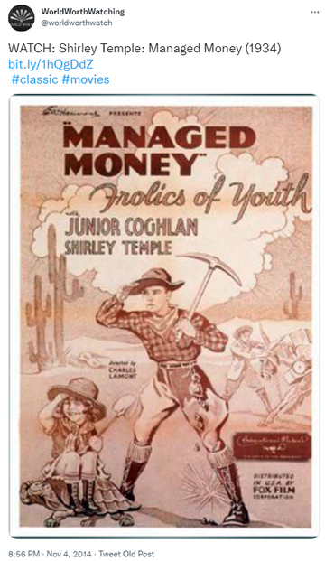 Mary Lou (Shirley Temple) and her brother, Sonny (Junior Coghlan), encounter an amnesiac prospector in Managed Money.