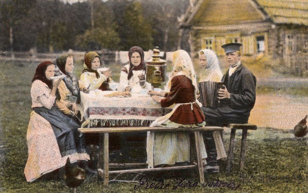 Russian Villagers drinking tea
