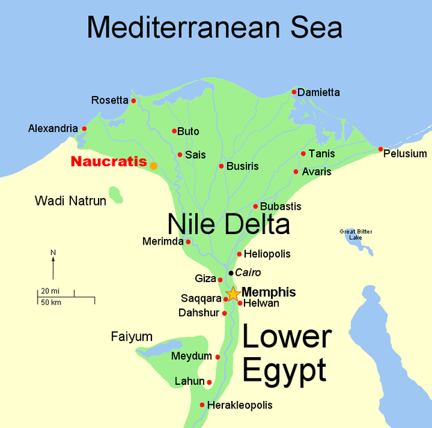 locator map of Naucratis and the Nile Delta