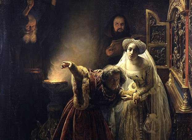 "Exorcisme de Charles VI par deux moines augustins" (1839); oil on canvas by François-Auguste Biard (June 29, 1799-June 20, 1882)