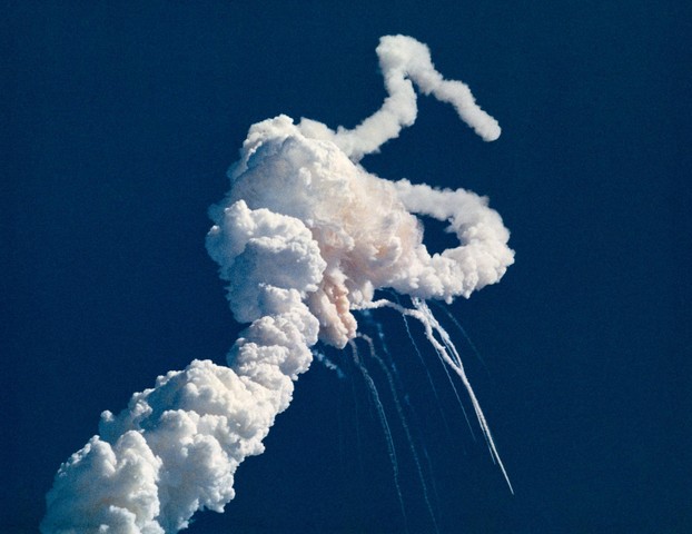 explosion of space shuttle Challenger shortly after launch Tuesday, Jan. 28, 1986; NASA ID: S86-38989