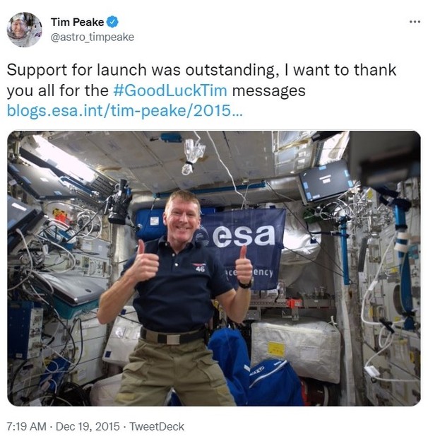 Tim Peake participated in ISS Expeditions 46 and 47.