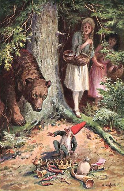 Bear kills the dwarf by Oskar Herrfurth