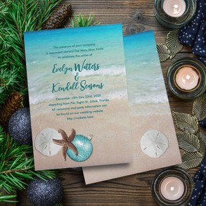Starfish and Ornament Christmas Wedding Invitations