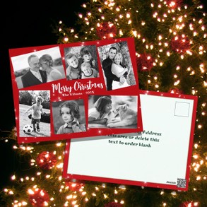Red Postcard With Six Photo Template