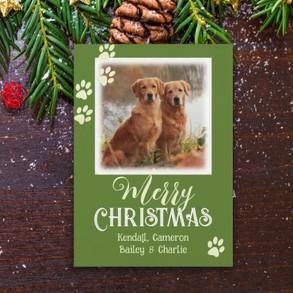 Green Dog Paw Prints Photo Christmas Cards