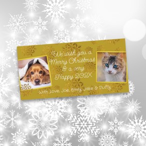 Gold Snowflakes two photo Christmas card