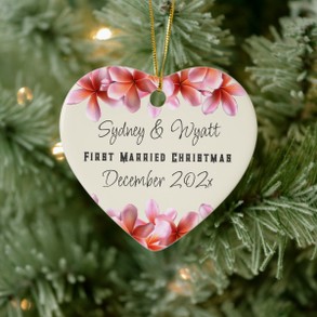 First Married Christmas Floral Heart Ornament