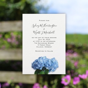 Couple inviting, blue hydrangea wedding invitations