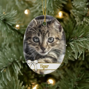 Double-sided Pet Photo and Name Bows Ornament