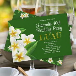 Green Luau Party Plumeria Flowers Invitation