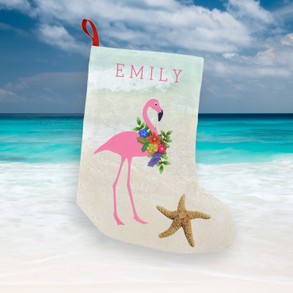 Pink Flamingo girl's beach themed stocking