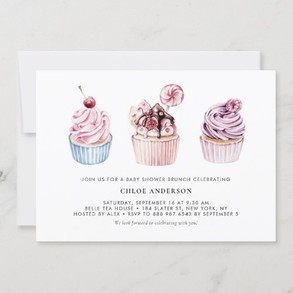 Pink and Purple Cupcakes Baby Shower Brunch Invitation