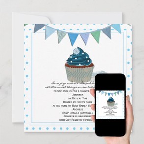 Blue Cupcake Baby Shower Invitation
