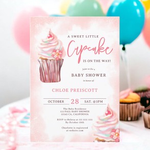 Cute chic pastel sweet little cupcake baby shower invitation