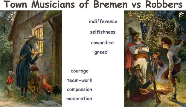 The Clash of Values in Bremen Town Musicians, illustrated by Oskar Herrfurth