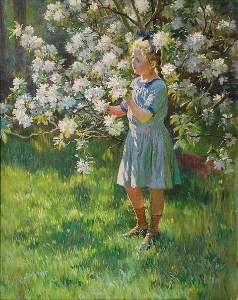 Apple Blossoms, oil painting by Otto Kubel