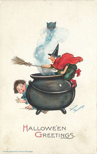 Vintage Haloween postcard by Frances Brundage (1854-1937)