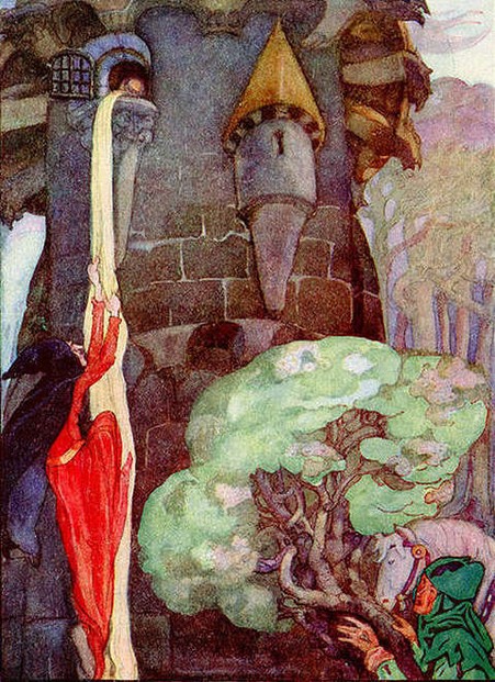 Rapunzel and the witch by Anne Anderson (1874-1952)