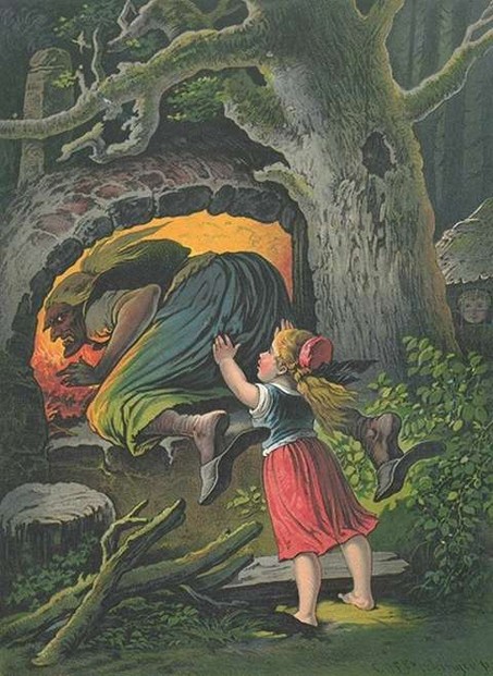 Gretel pushes the witch into the oven by Carl Offterdinger (1829-1889)