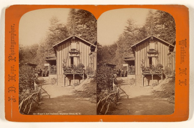 albumen stereograph of James Hope's art gallery in Watkins Glen, photographed 1868-1878 by his son, James Douglas Hope