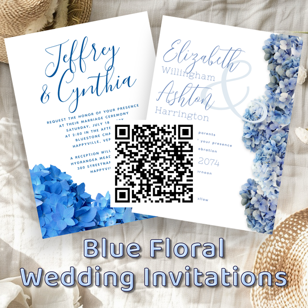 Blue floral wedding invitation collection