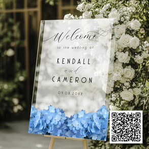 Blue Heaven Floral Welcome, acrylic sign: Scan QR code