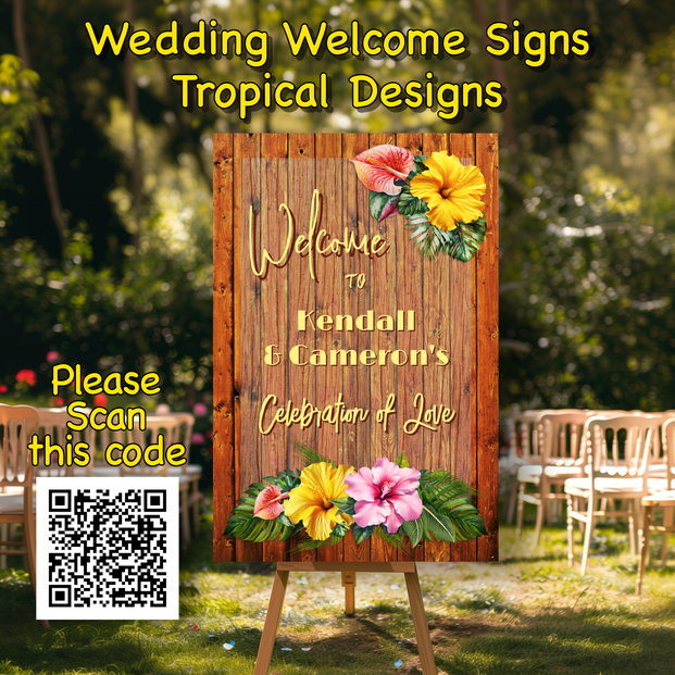 Tropical Welcome Sign: Scan the QR code to buy.