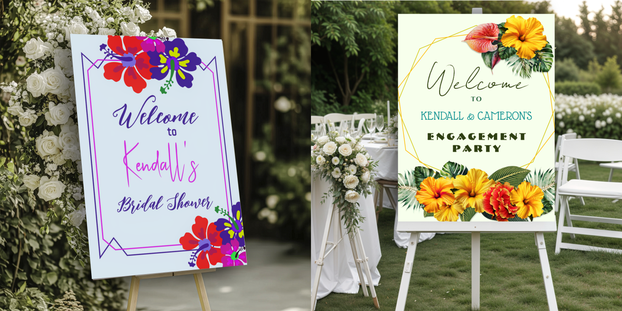 Tropical themed welcome signs.