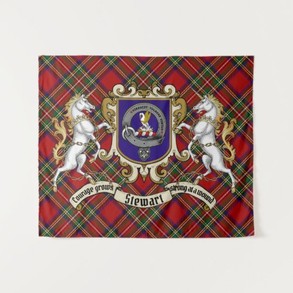 Stewart Clan Badge & Unicorns w/Tartan Tapestry