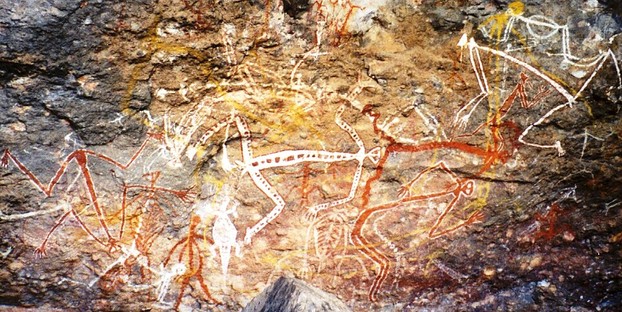 Rock painting of Mimi spirits in the Anbangbang gallery at Nourlangieen in Kakadu National Park