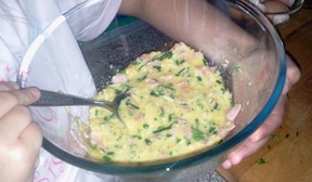 Mixing Low Carb Ham and Egg Pie