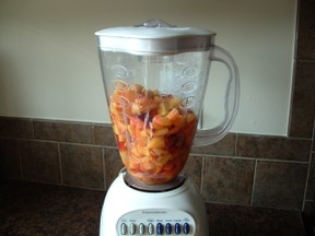 diced peaches in blender