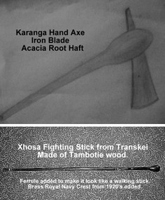 Karanga Hand Axe c 1930 and Xhosa Fighting stick c 1980