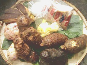 Root Crops comprising of taro, ube, sweet potato and tapioca plus other ingredients for Tropical Cake