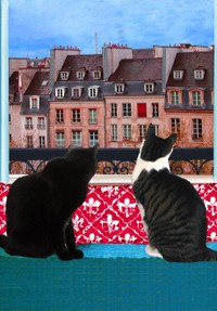 Cats in Paris Window Cat Art Print