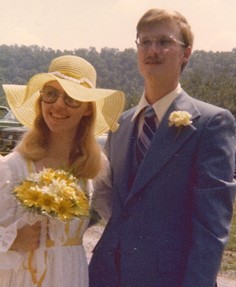 Our wedding photo, yellow and blue