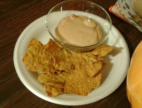 Pumpkin tortilla Chips with a yogurt, honey, cinnamon dip