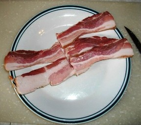 Cut bacon slices in half