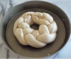 Bread dough formed in pan