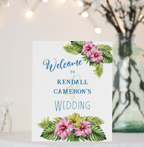 wedding welcome hibiscus flowers small sign