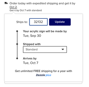 Shipping timeline example at Zazzle